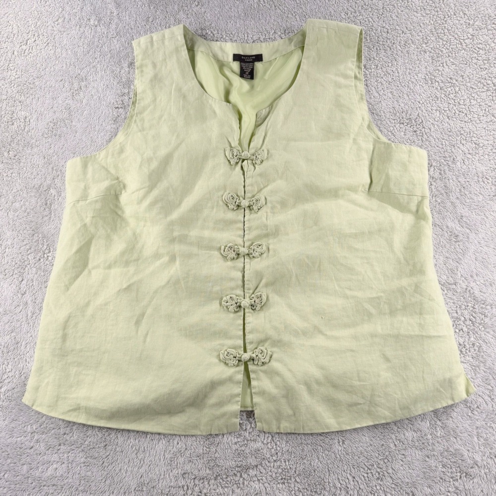Silkland Woman Linen Vest Womens 2X Lime Green Good Frog Closure Sleeveless